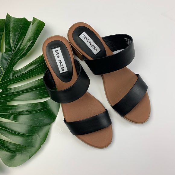 steve madden black slip on sandals